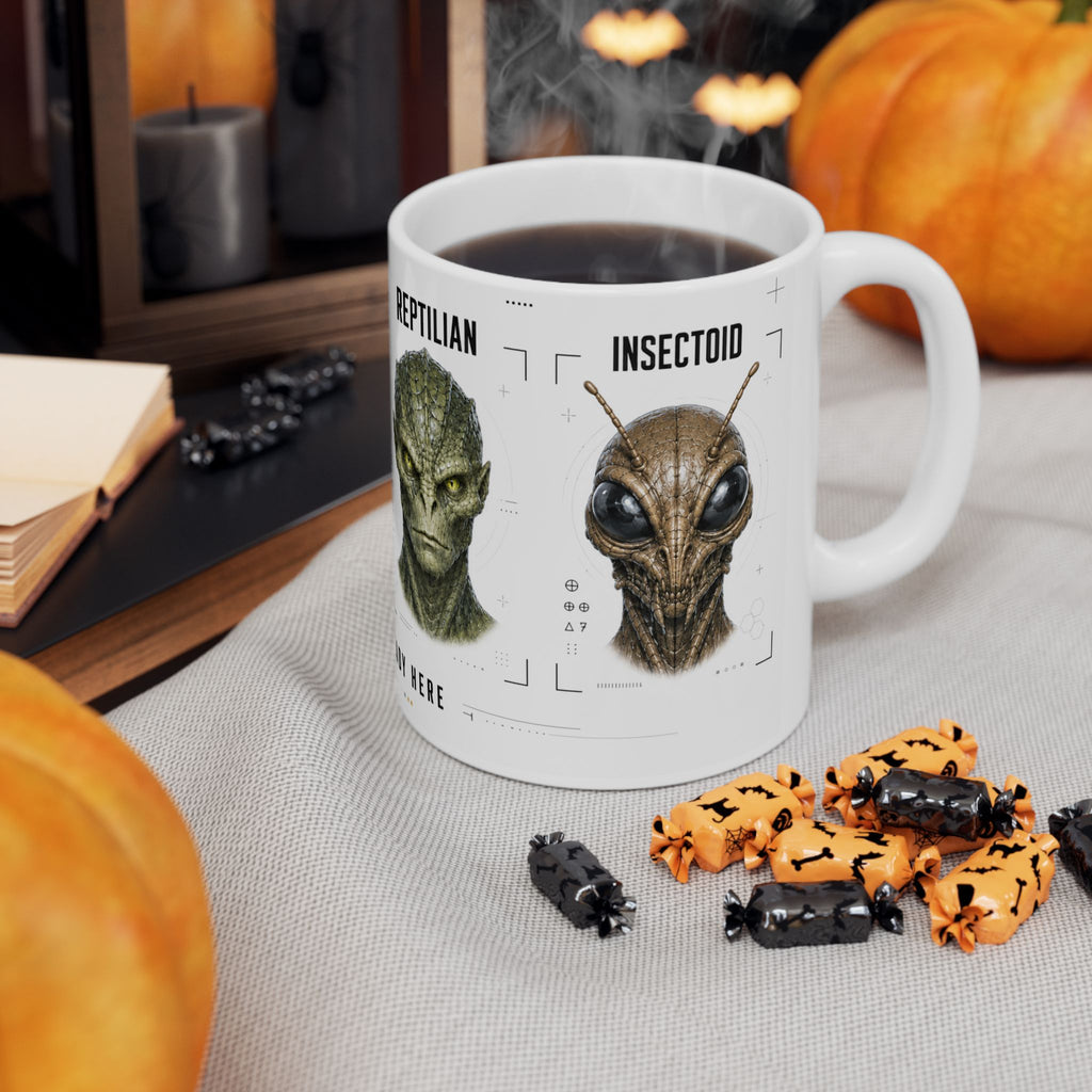 Alien Species - Nordic, Grey, Reptilian, Insectoid - Ceramic Mug - 11oz