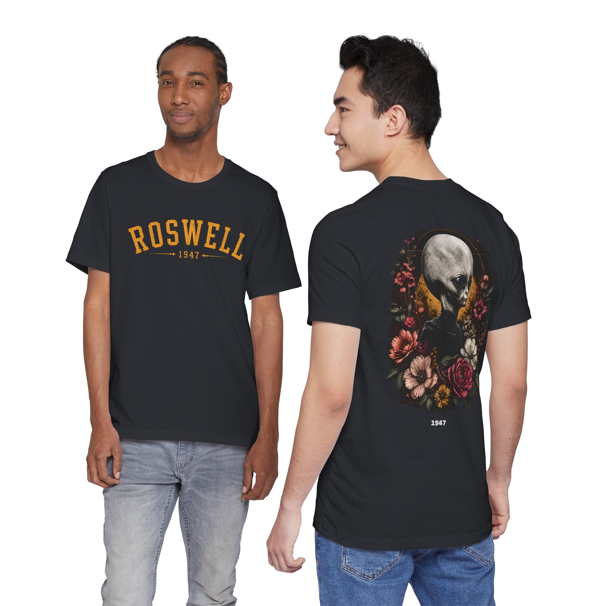 Roswell 1947 Alien Tee — Vintage Floral UFO T-Shirt