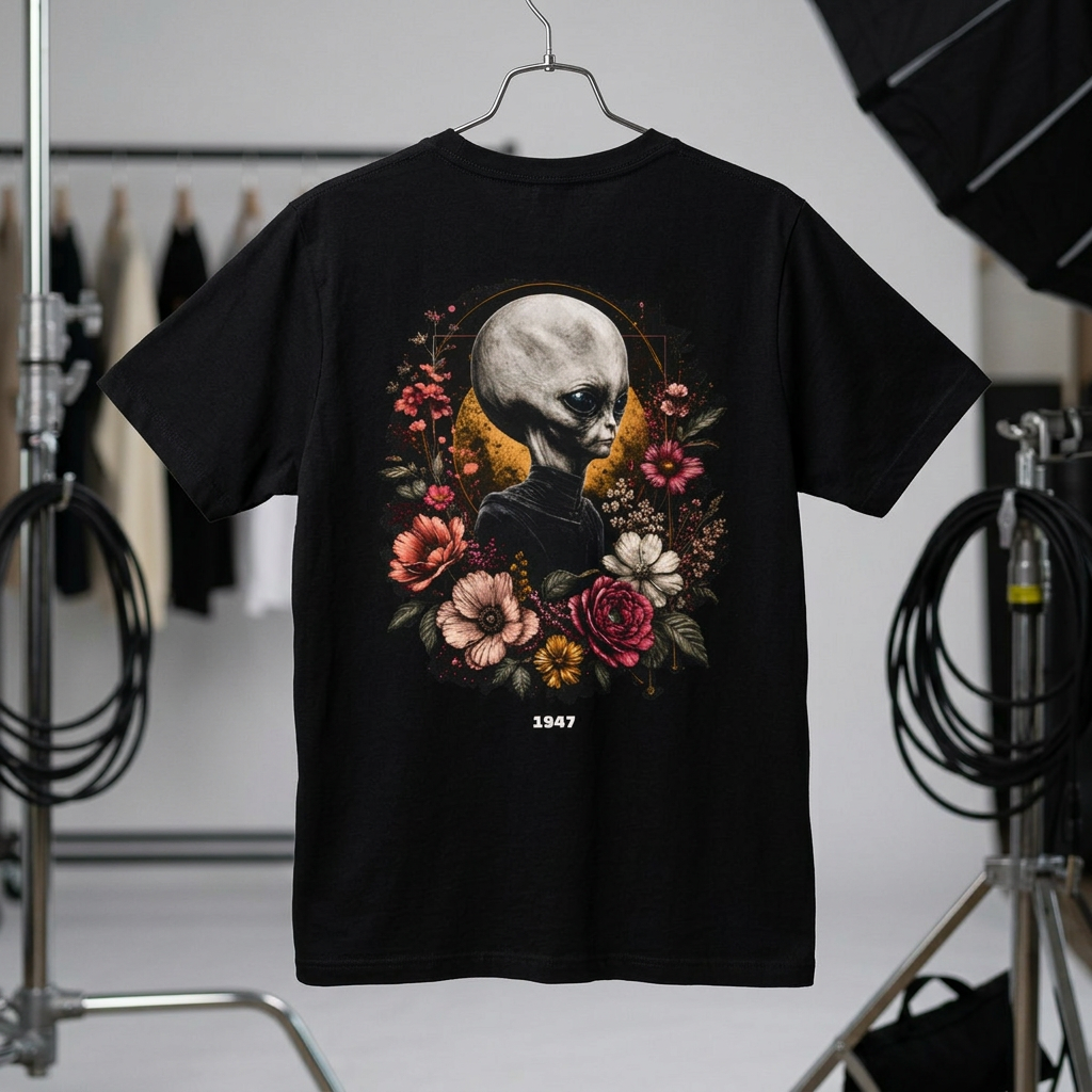 Roswell 1947 Alien Tee — Vintage Floral UFO T-Shirt