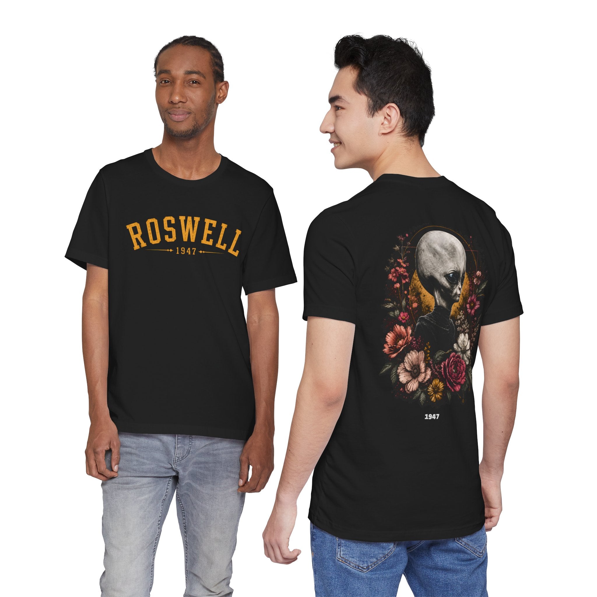 Roswell 1947 Alien Tee — Vintage Floral UFO T-Shirt